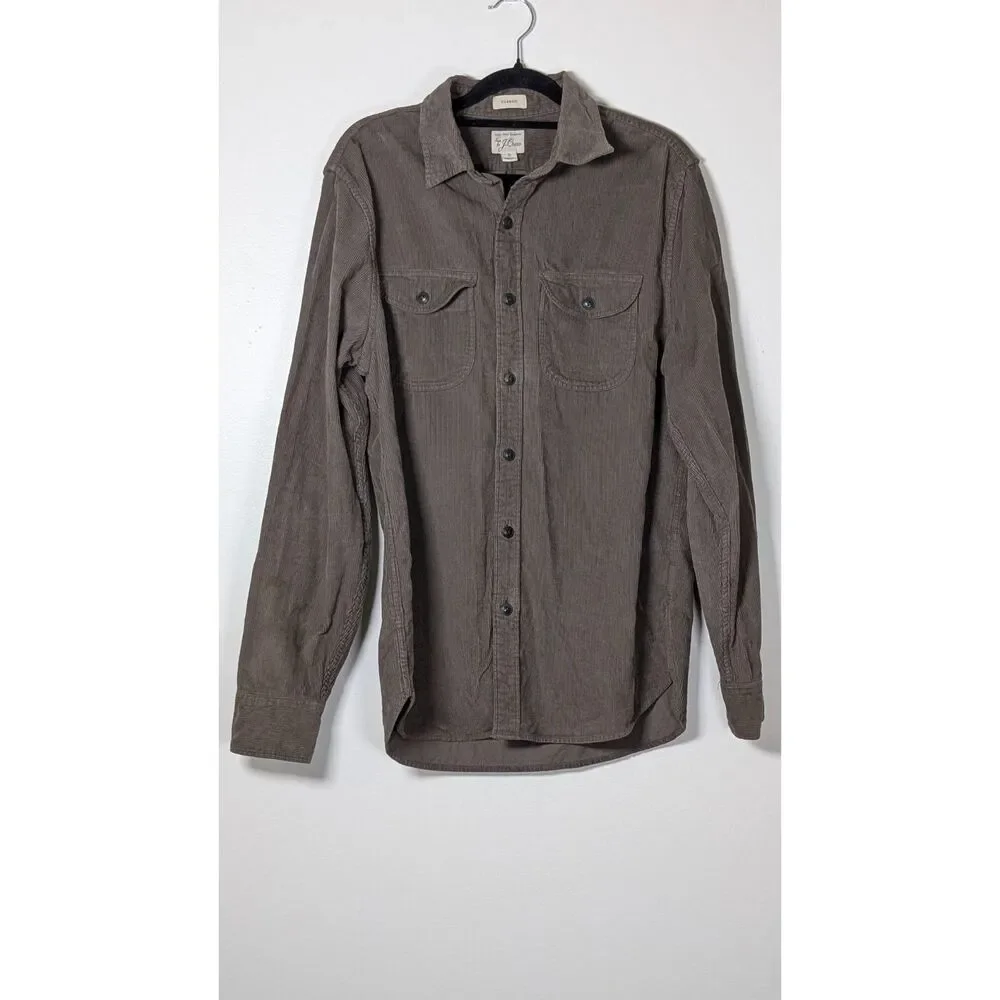 J.Crew Garment Dyed Corduroy Workshirt Brown Cotton Button Front Classic Small